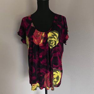 Grace Women’s Short Sleeve Top Blouse - XL - Black, Red Yellow
